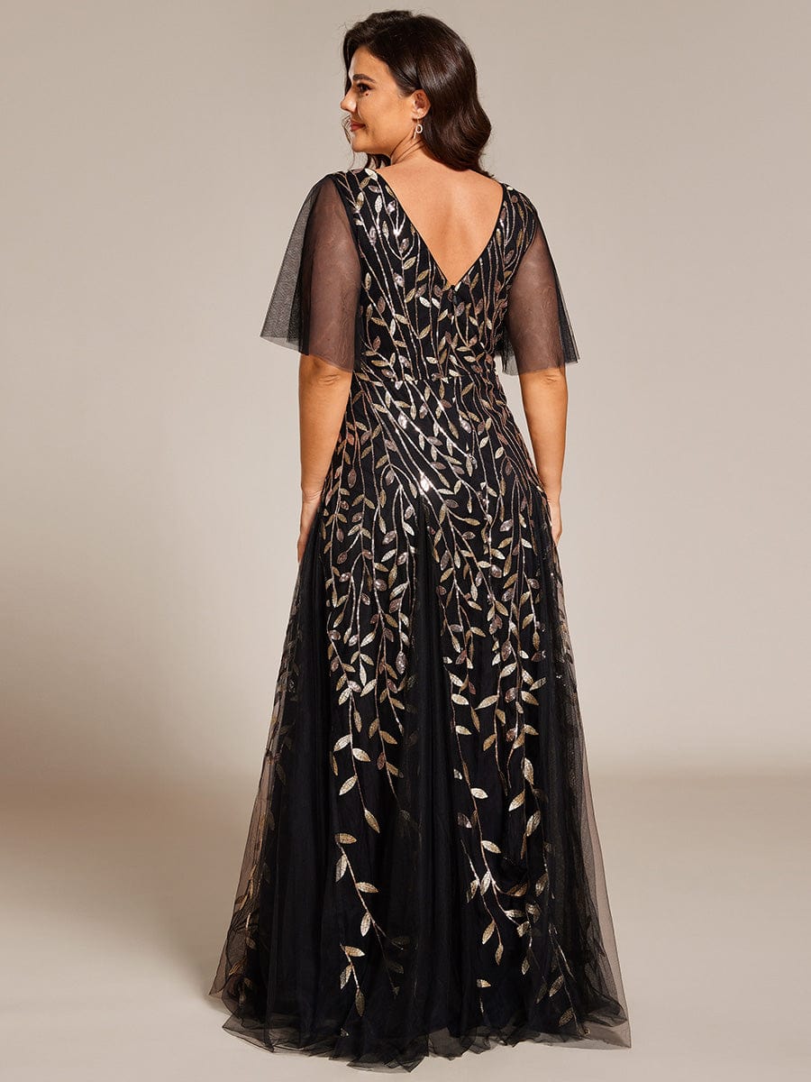 Plus Size Floor Length Formal Evening Gowns for Weddings #color_Black & Gold