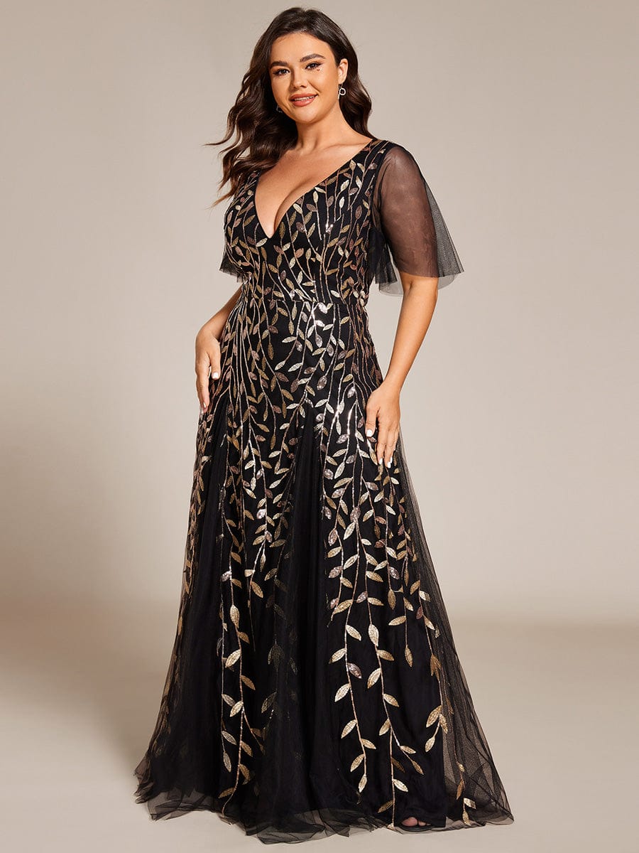 Plus Size Floor Length Formal Evening Gowns for Weddings #color_Black & Gold