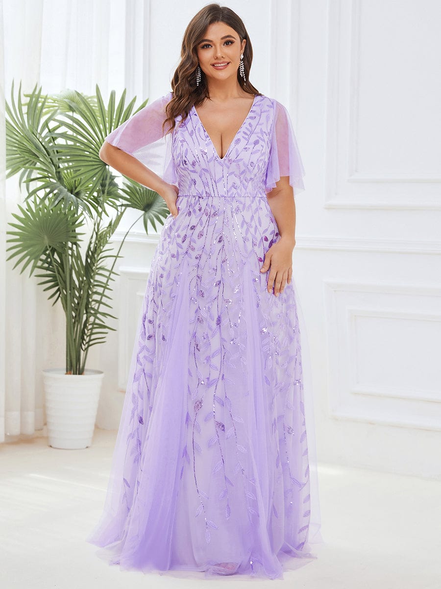 Plus Size Floor Length Formal Evening Gowns for Weddings #color_Lavender 