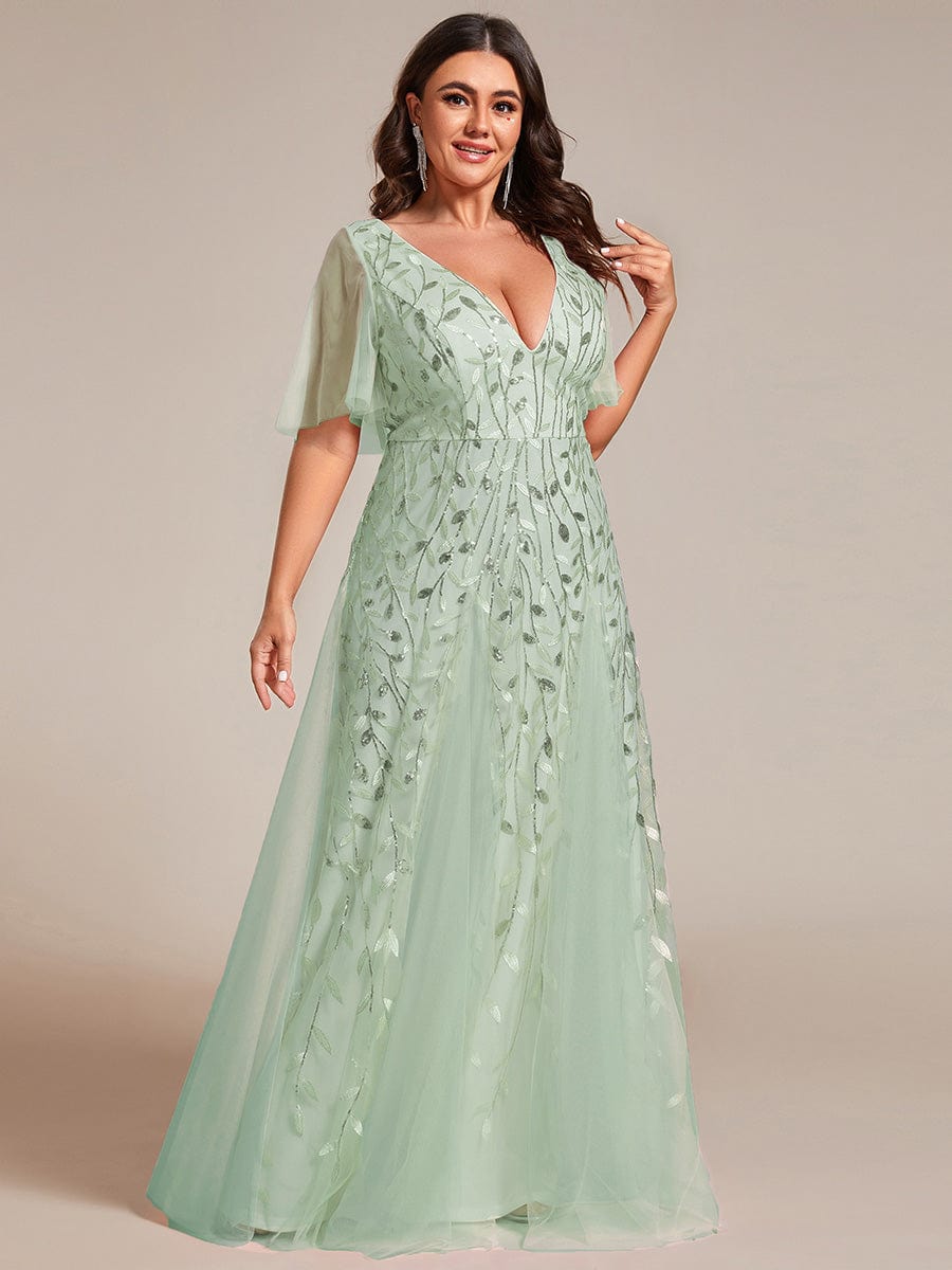 Plus Size Floor Length Formal Evening Gowns for Weddings #color_Mint Green