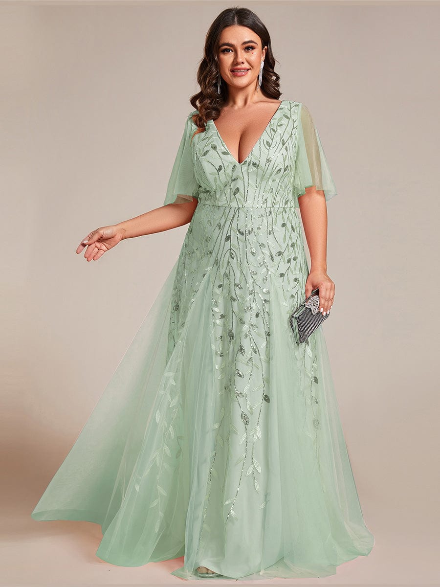 Plus Size Floor Length Formal Evening Gowns for Weddings #color_Mint Green