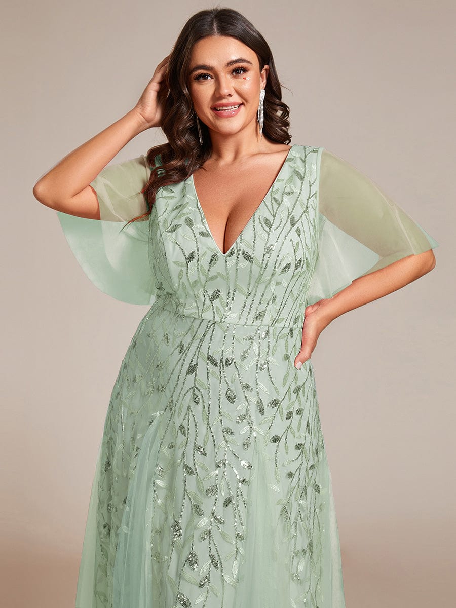 Plus Size Floor Length Formal Evening Gowns for Weddings #color_Mint Green