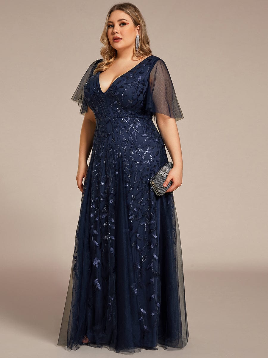 Plus Size Floor Length Formal Evening Gowns for Weddings #color_Navy Blue