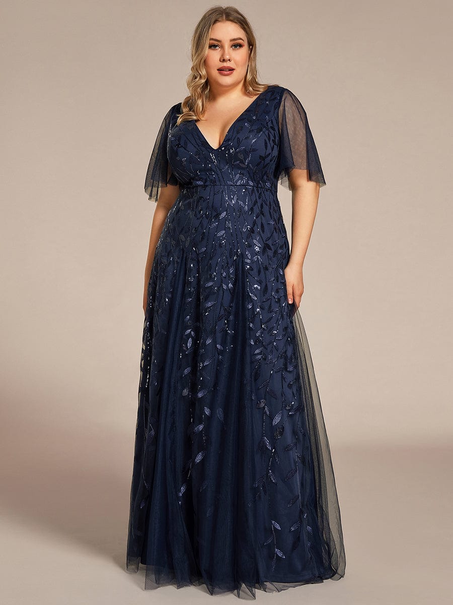 Plus Size Floor Length Formal Evening Gowns for Weddings #color_Navy Blue