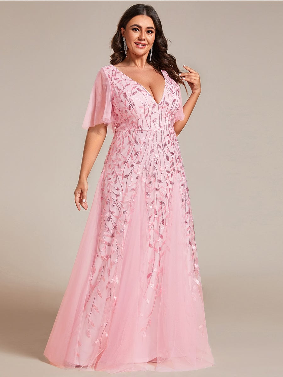 Plus Size Floor Length Formal Evening Gowns for Weddings #color_Pink