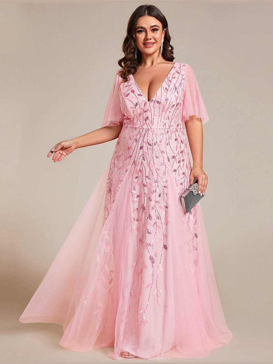 Plus Size Floor Length Formal Evening Gowns for Weddings #color_Pink