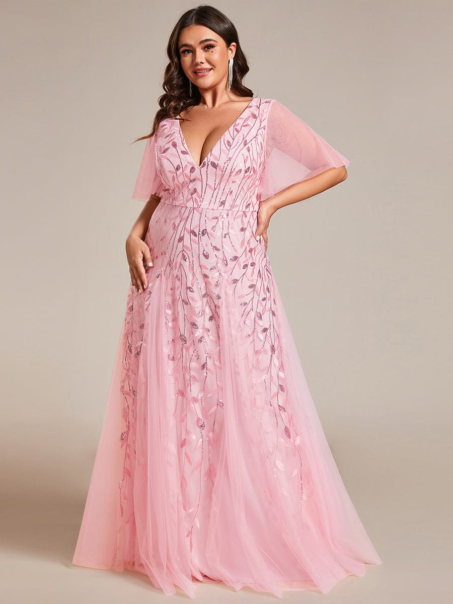 Plus Size Floor Length Formal Evening Gowns for Weddings #color_Pink