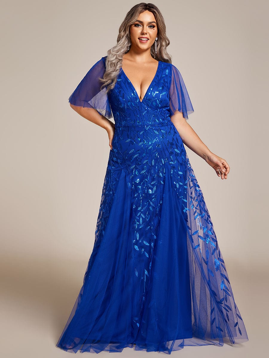 Plus Size Floor Length Formal Evening Gowns for Weddings #color_Sapphire Blue