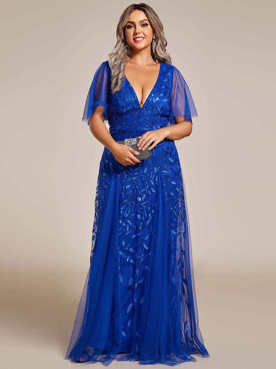 Plus Size Floor Length Formal Evening Gowns for Weddings #color_Sapphire Blue