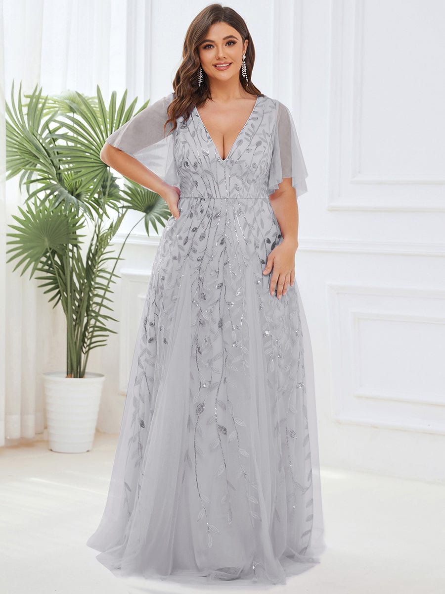 Plus Size Floor Length Formal Evening Gowns for Weddings #color_Silver