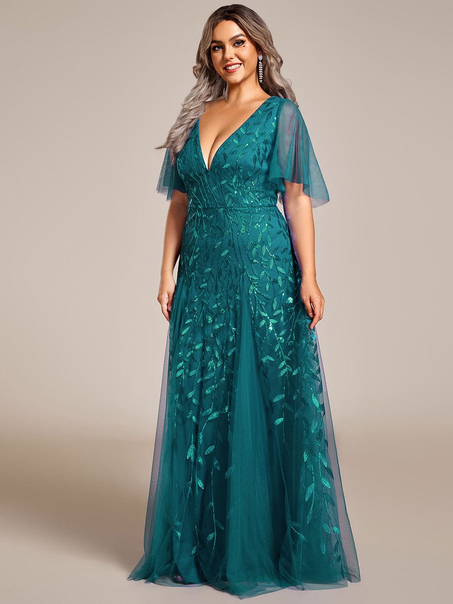 Plus Size Floor Length Formal Evening Gowns for Weddings #color_Teal