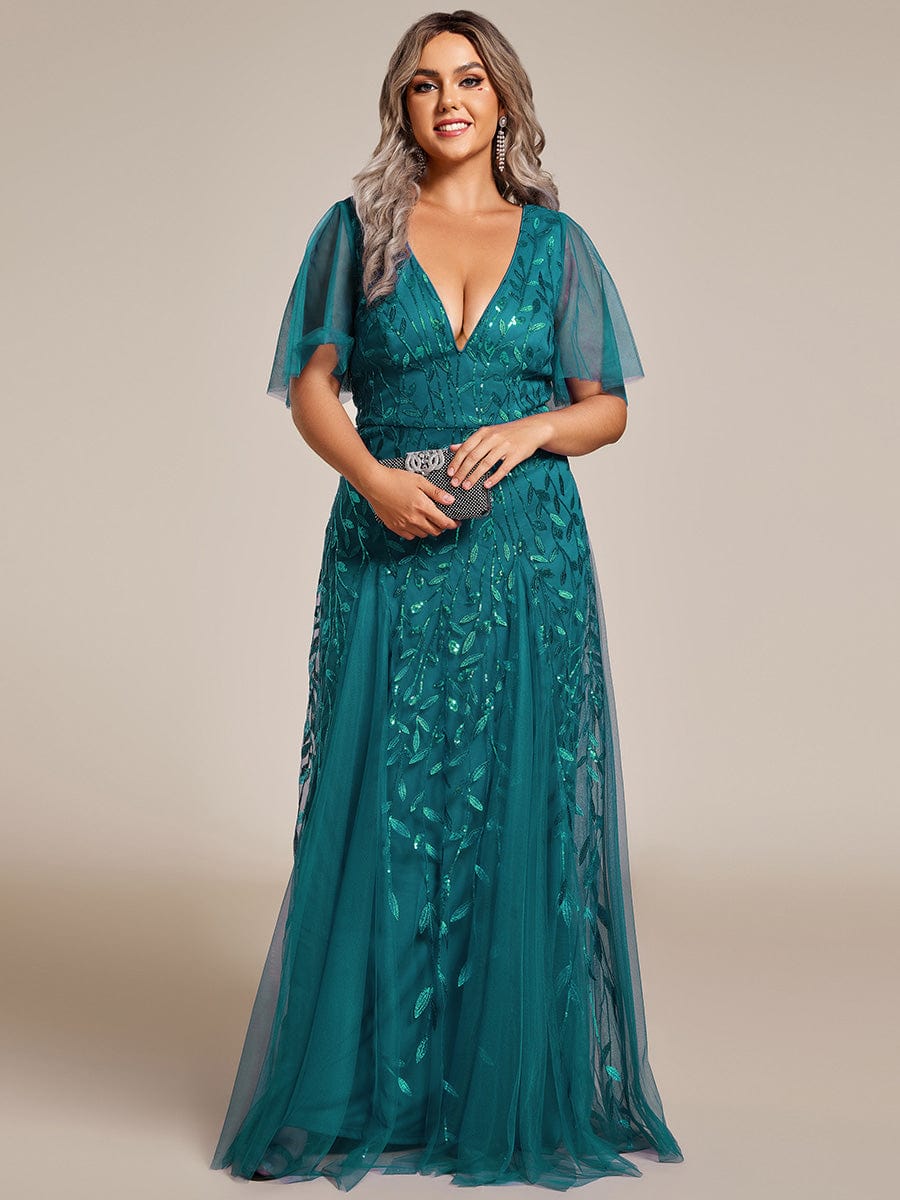 Plus Size Floor Length Formal Evening Gowns for Weddings #color_Teal