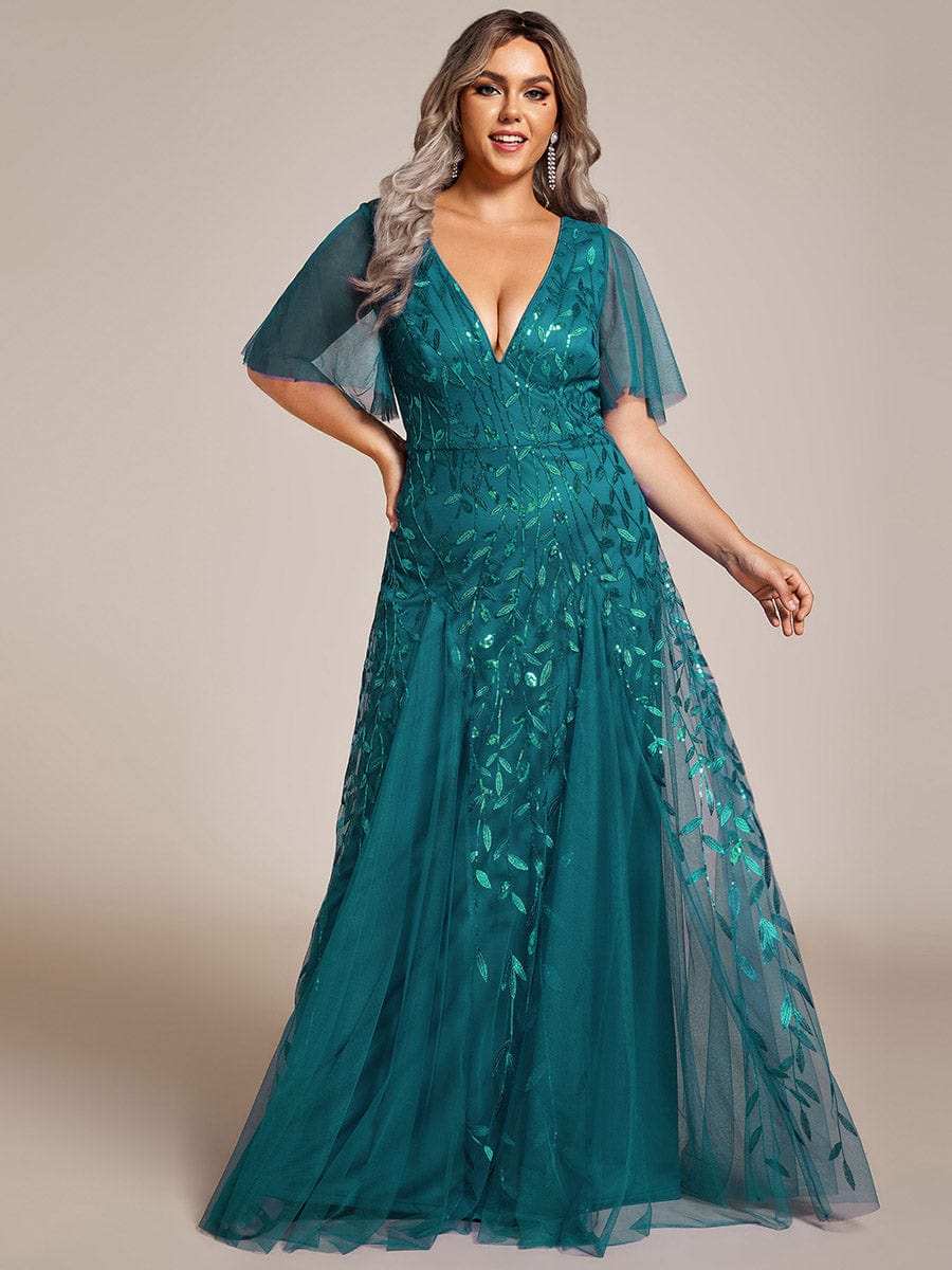 Plus Size Floor Length Formal Evening Gowns for Weddings #color_Teal