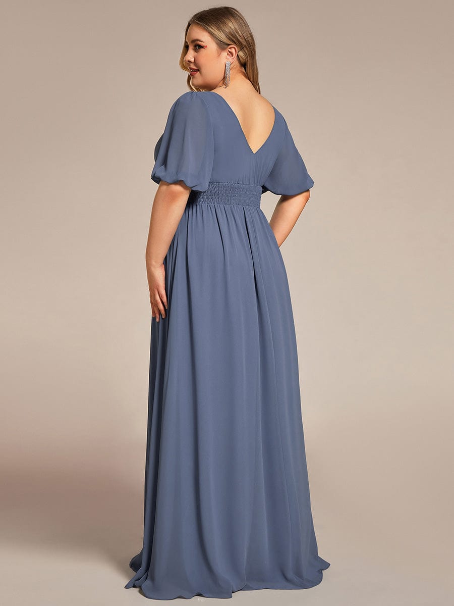 Chiffon Illusion V-Neck Flutter Sleeve Front Slit Evening Dress #Color_Dusty Blue