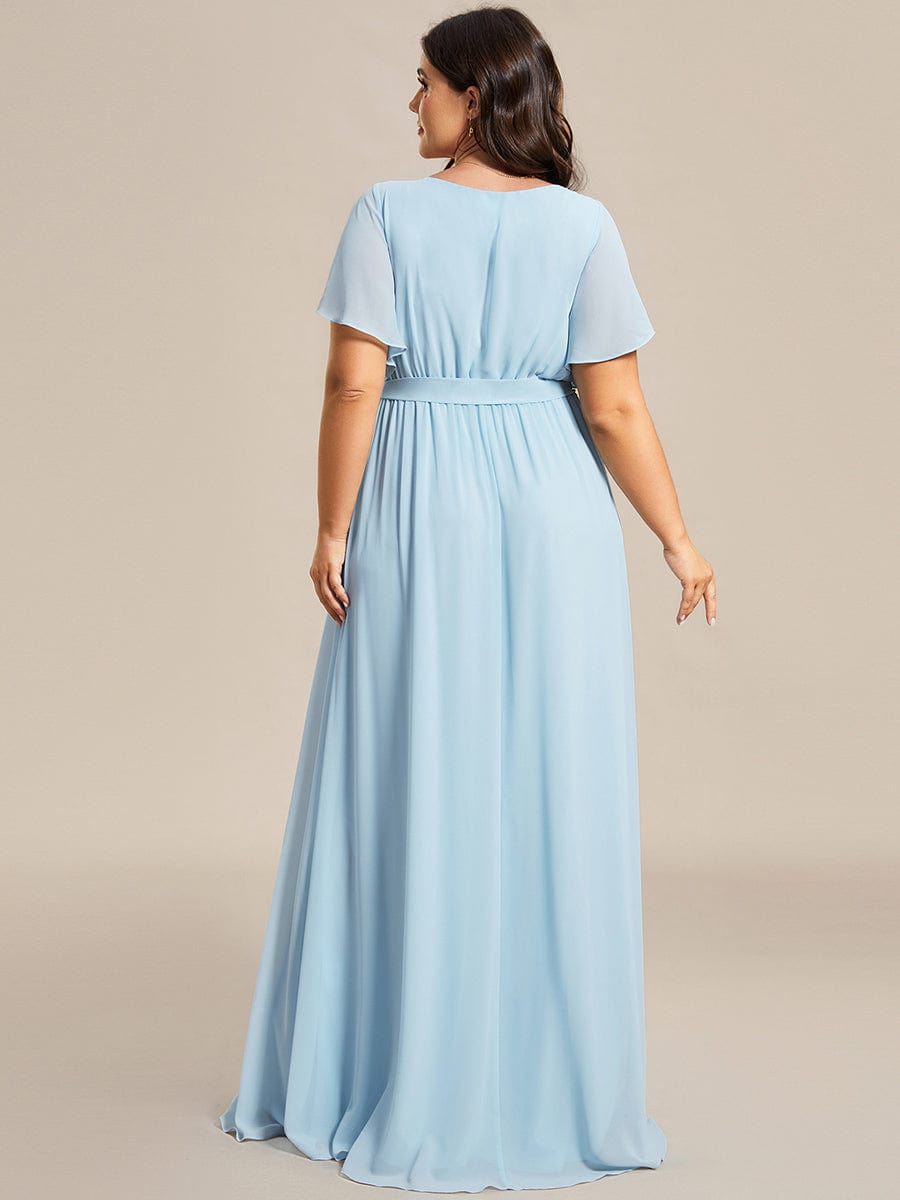 A-Line Pleated Chiffon Tie-Waist Evening Dress #color_Sky Blue