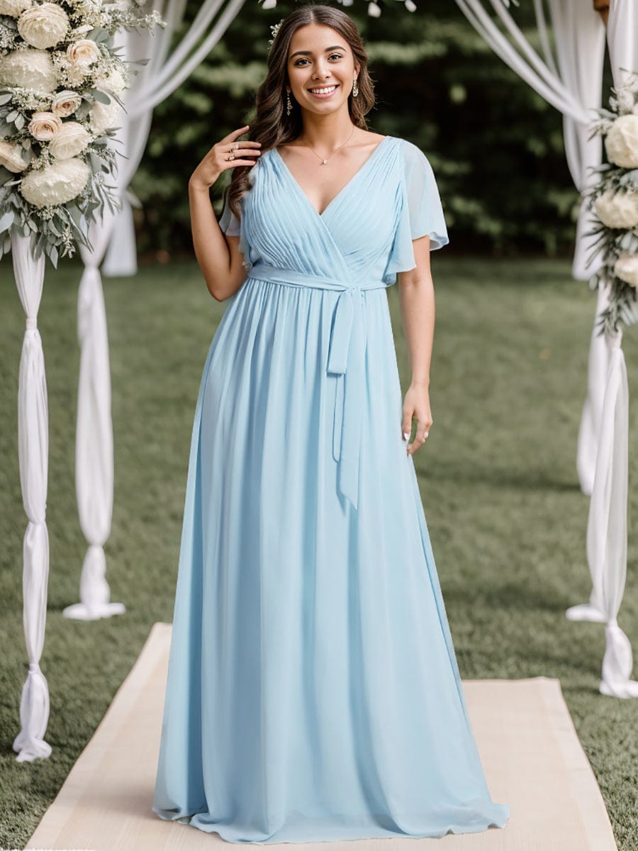 A-Line Pleated Chiffon Tie-Waist Evening Dress #color_Sky Blue