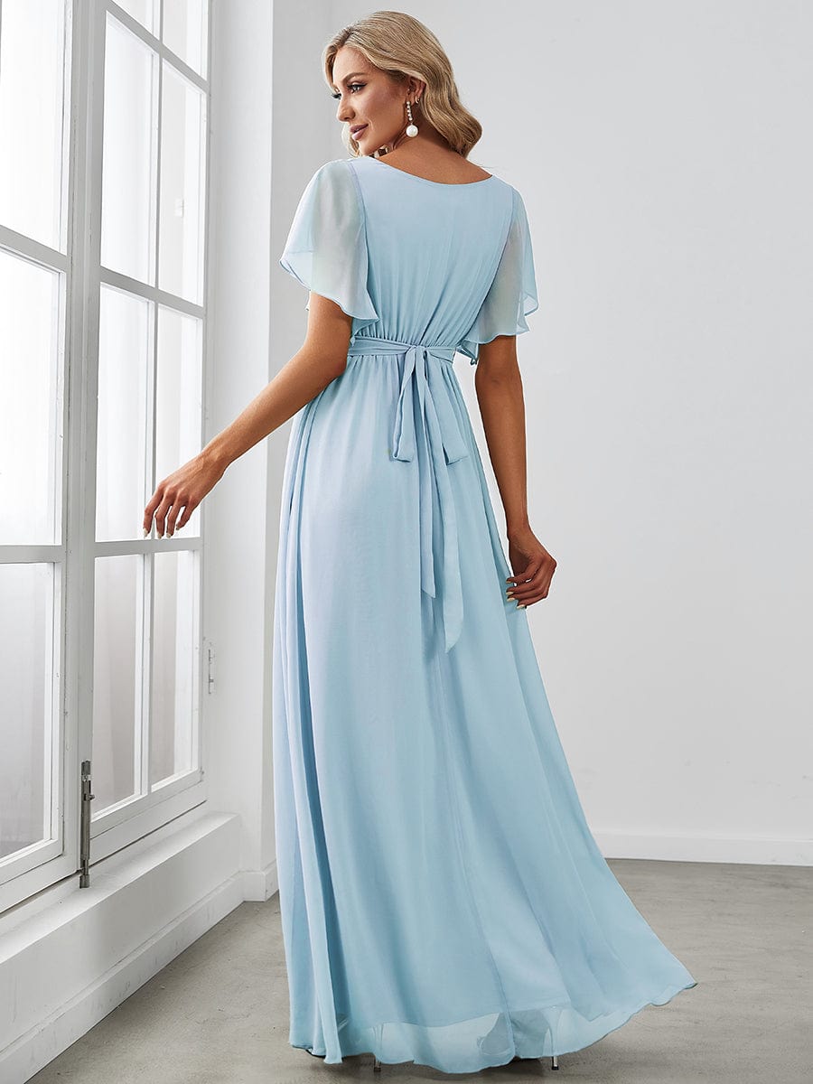 A-Line Pleated Chiffon Tie-Waist Evening Dress #color_Sky Blue