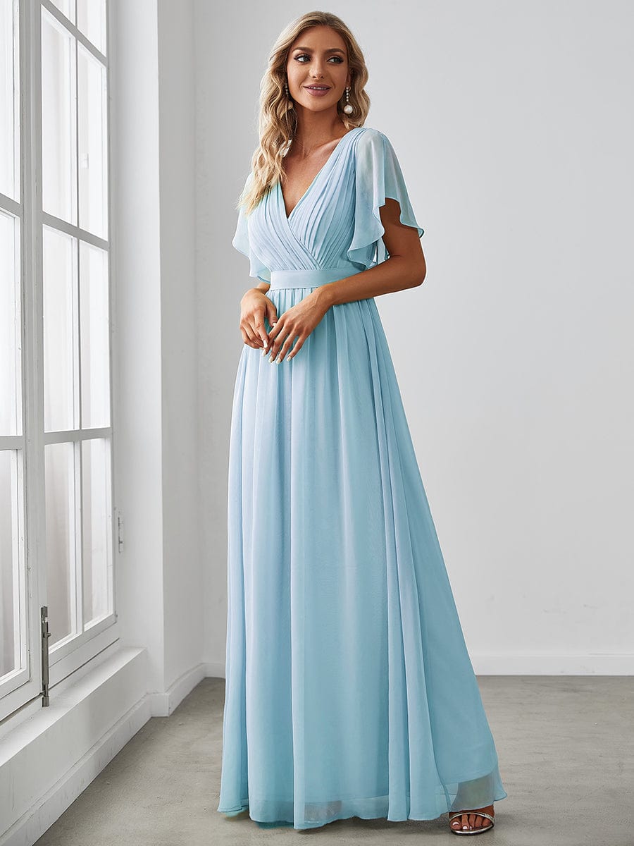 A-Line Pleated Chiffon Tie-Waist Evening Dress #color_Sky Blue