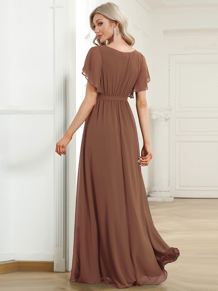 Custom Size Tie-Waist Pleated A-line Evening Dress #color_Brown