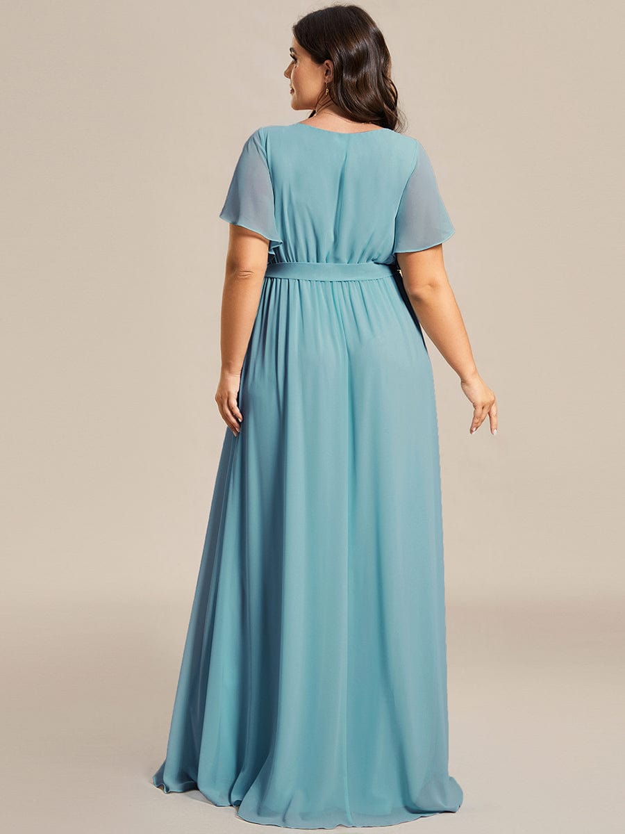 A-Line Pleated Chiffon Tie-Waist Evening Dress #color_Dusty Blue