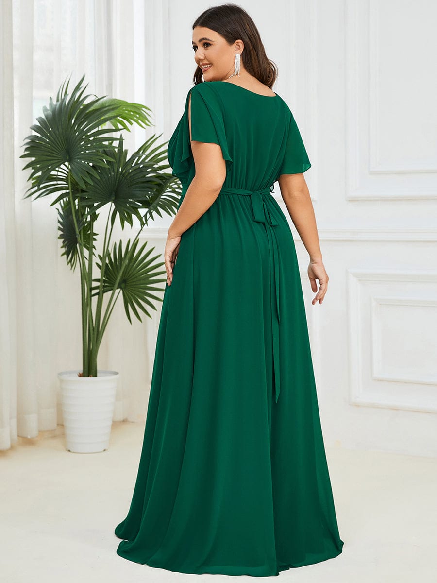 A-Line Pleated Chiffon Tie-Waist Evening Dress #color_Dark Green