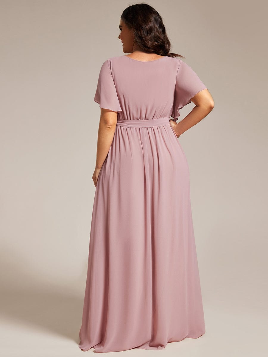 A-Line Pleated Chiffon Tie-Waist Evening Dress #color_Dusty Rose