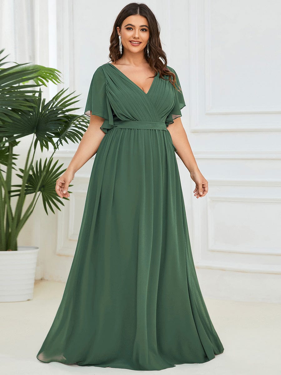 A-Line Pleated Chiffon Tie-Waist Evening Dress #color_Eucalyptus