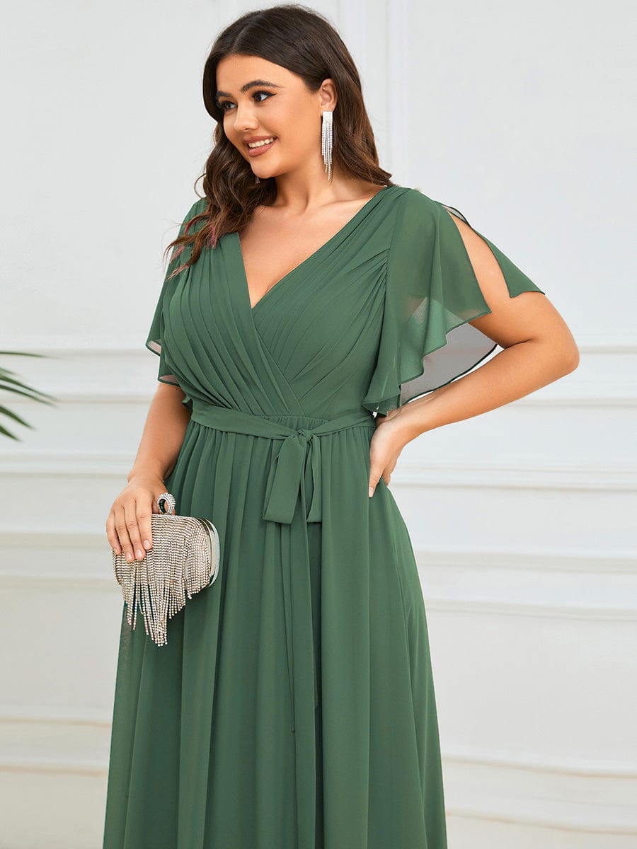 A-Line Pleated Chiffon Tie-Waist Evening Dress #color_Eucalyptus