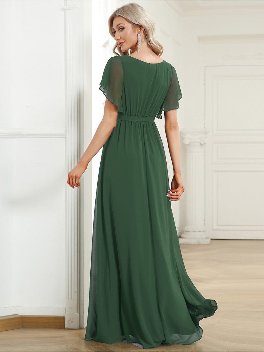 A-Line Pleated Chiffon Tie-Waist Evening Dress #color_Eucalyptus