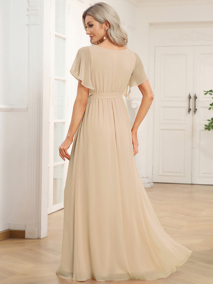 A-Line Pleated Chiffon Tie-Waist Bridesmaid Dress #color_Gold