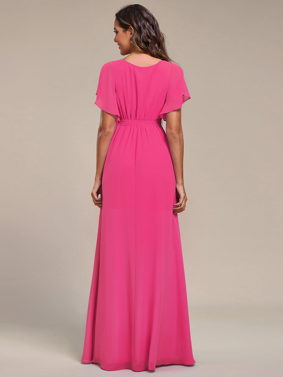 A-Line Pleated Chiffon Tie-Waist Bridesmaid Dress #color_Hot Pink