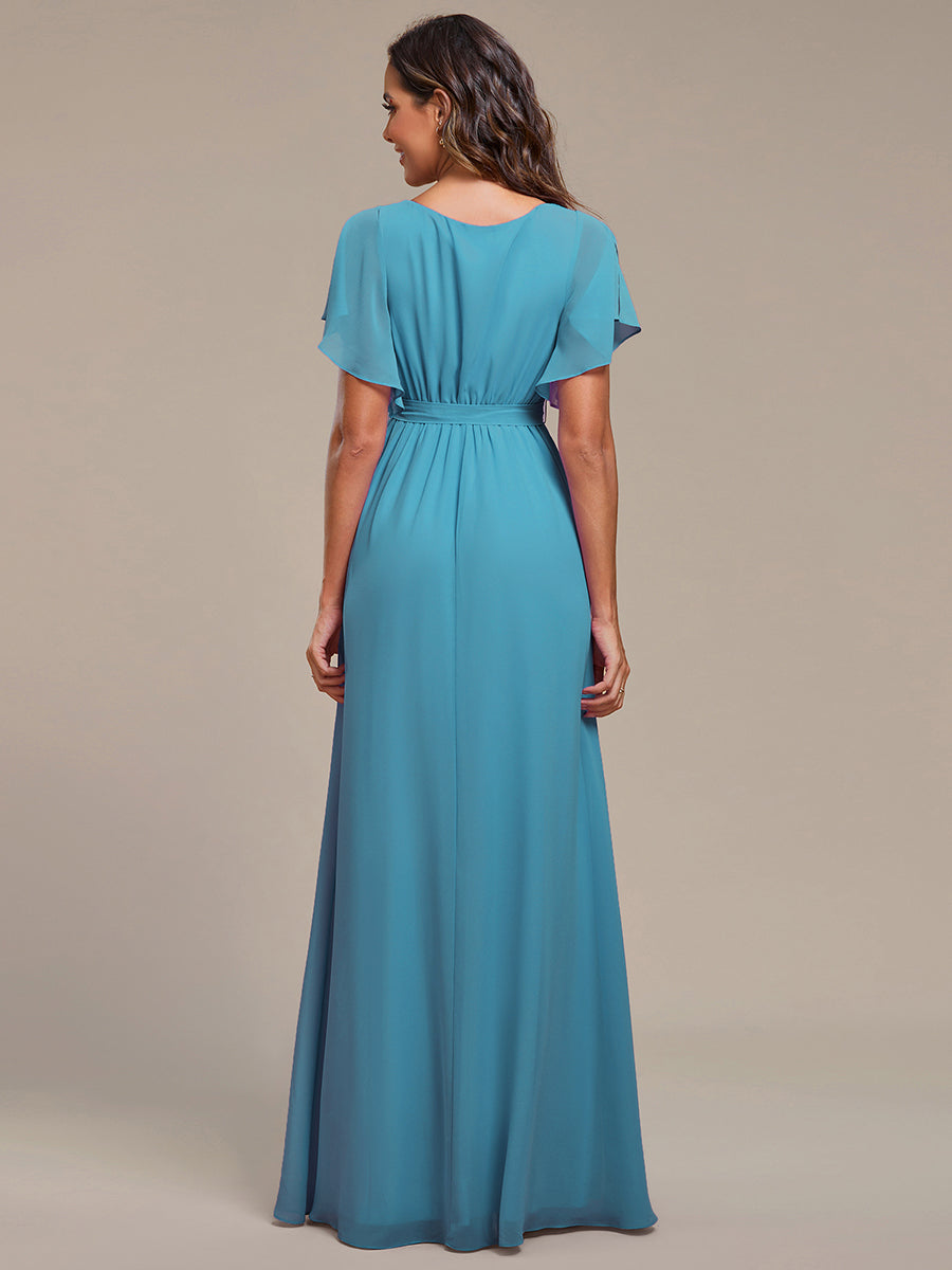 A-Line Pleated Chiffon Tie-Waist Bridesmaid Dress #color_Jade Blue