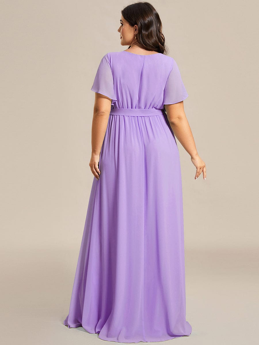 A-Line Pleated Chiffon Tie-Waist Evening Dress #color_Lavender