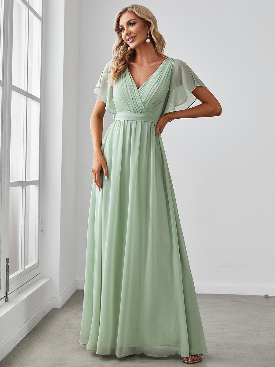 ever LEORA|Flowy Pleated A-Line Chiffon Tie-Waist Bridesmaid Dress