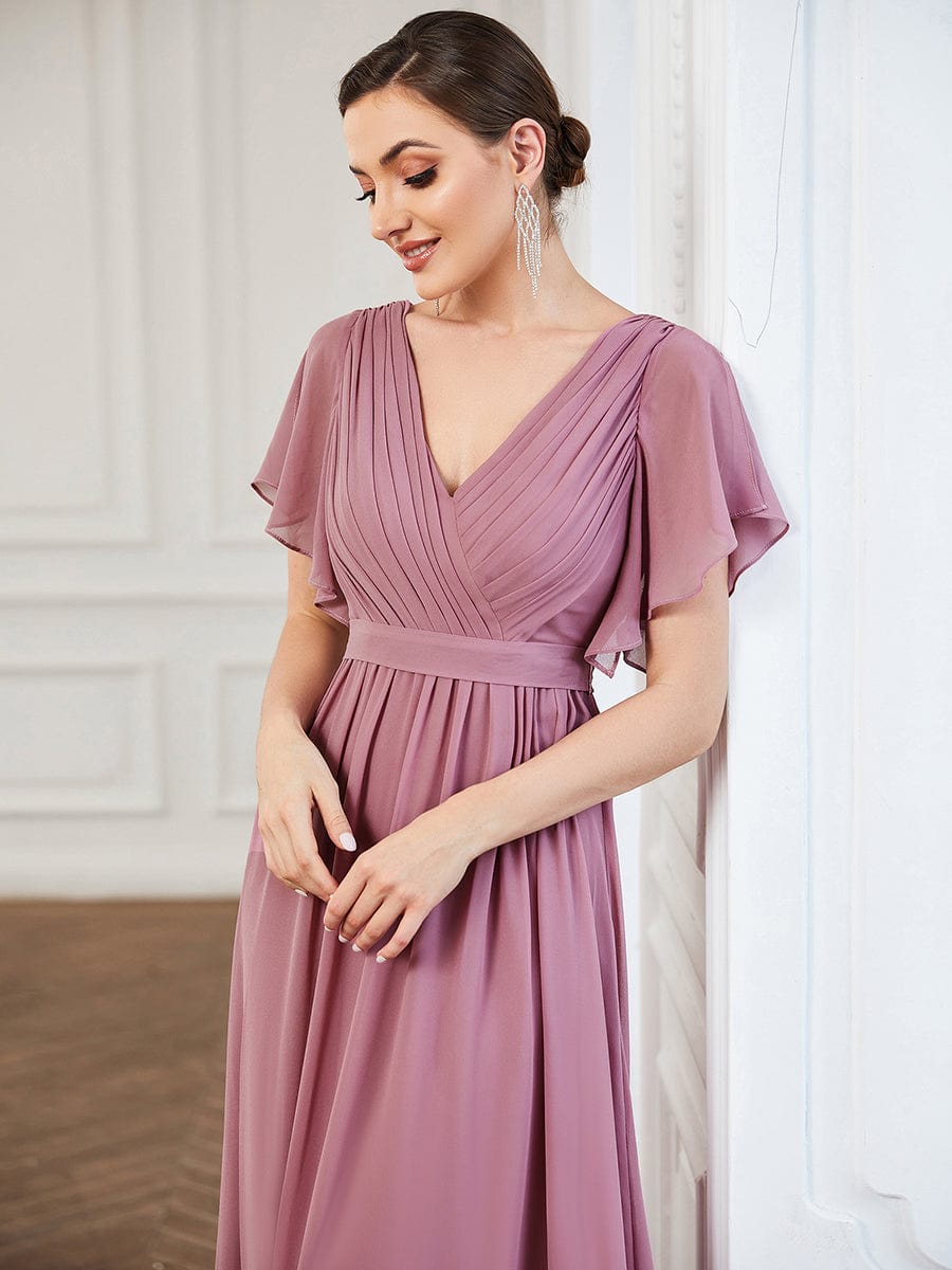 A-Line Pleated Chiffon Tie-Waist Evening Dress #color_Purple Orchid