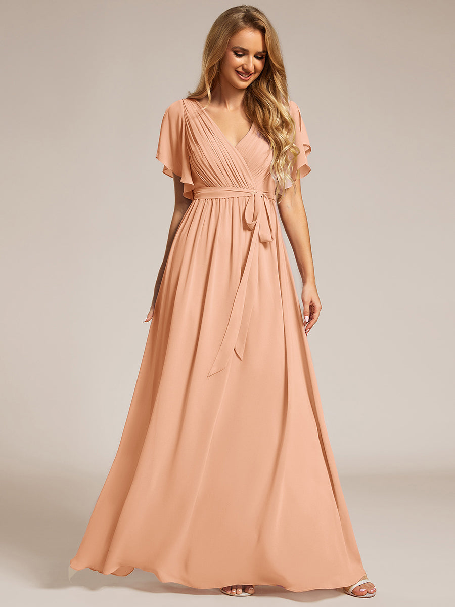 A-Line Pleated Chiffon Tie-Waist Bridesmaid Dress #color_Peach