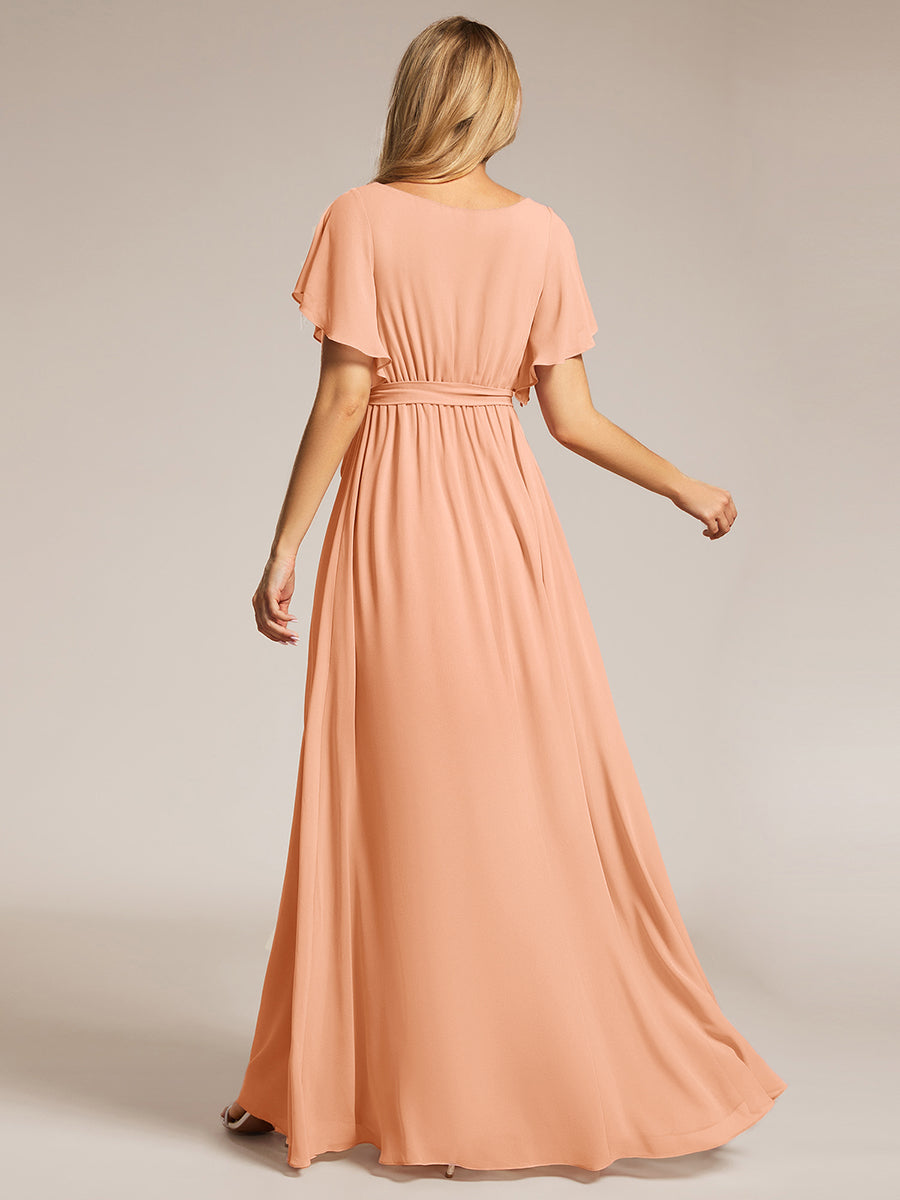 A-Line Pleated Chiffon Tie-Waist Bridesmaid Dress #color_Peach