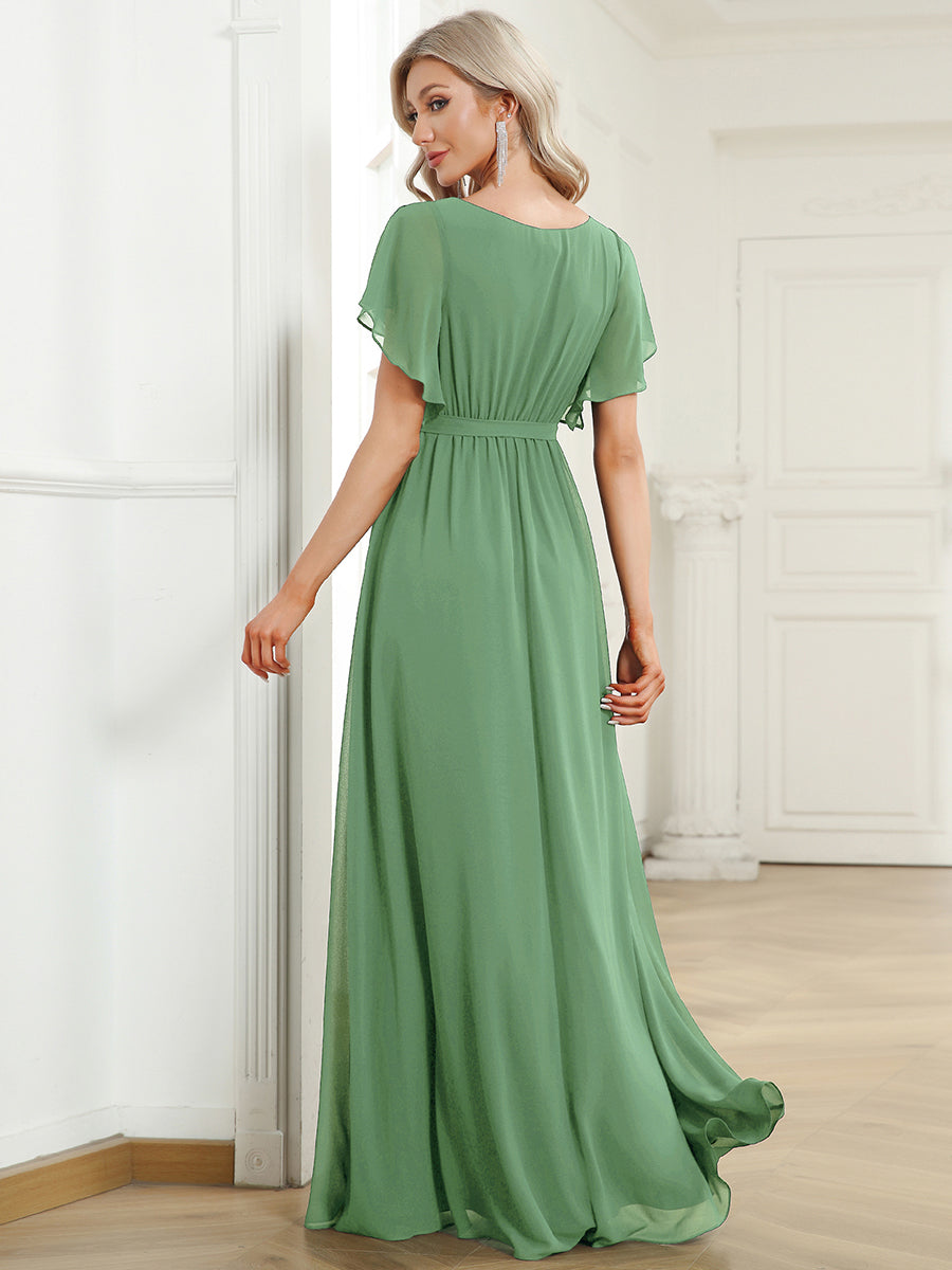 A-Line Pleated Chiffon Tie-Waist Bridesmaid Dress #color_Sage Green