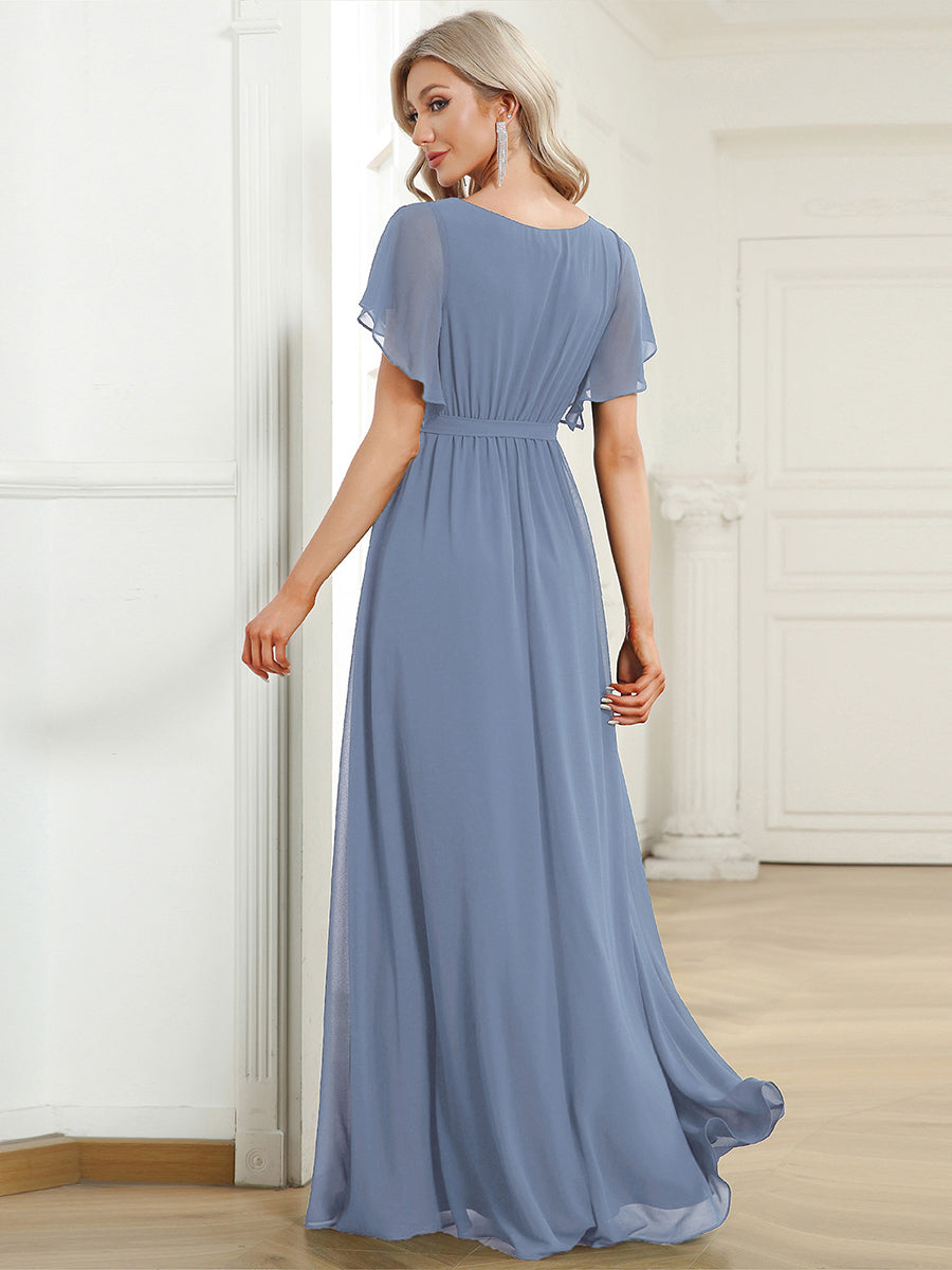 A-Line Pleated Chiffon Tie-Waist Bridesmaid Dress #color_Slate Blue