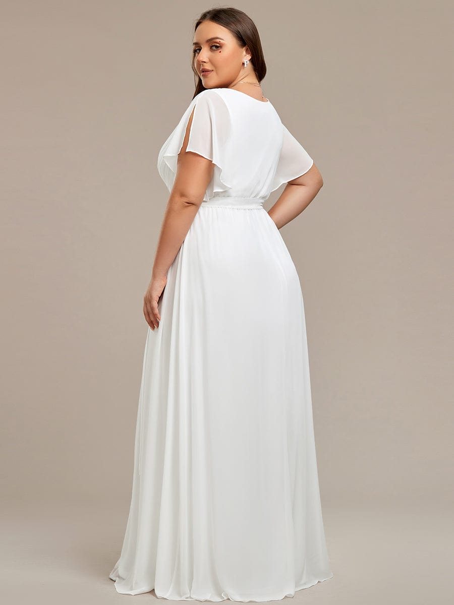 A-Line Pleated Chiffon Tie-Waist Evening Dress #color_White