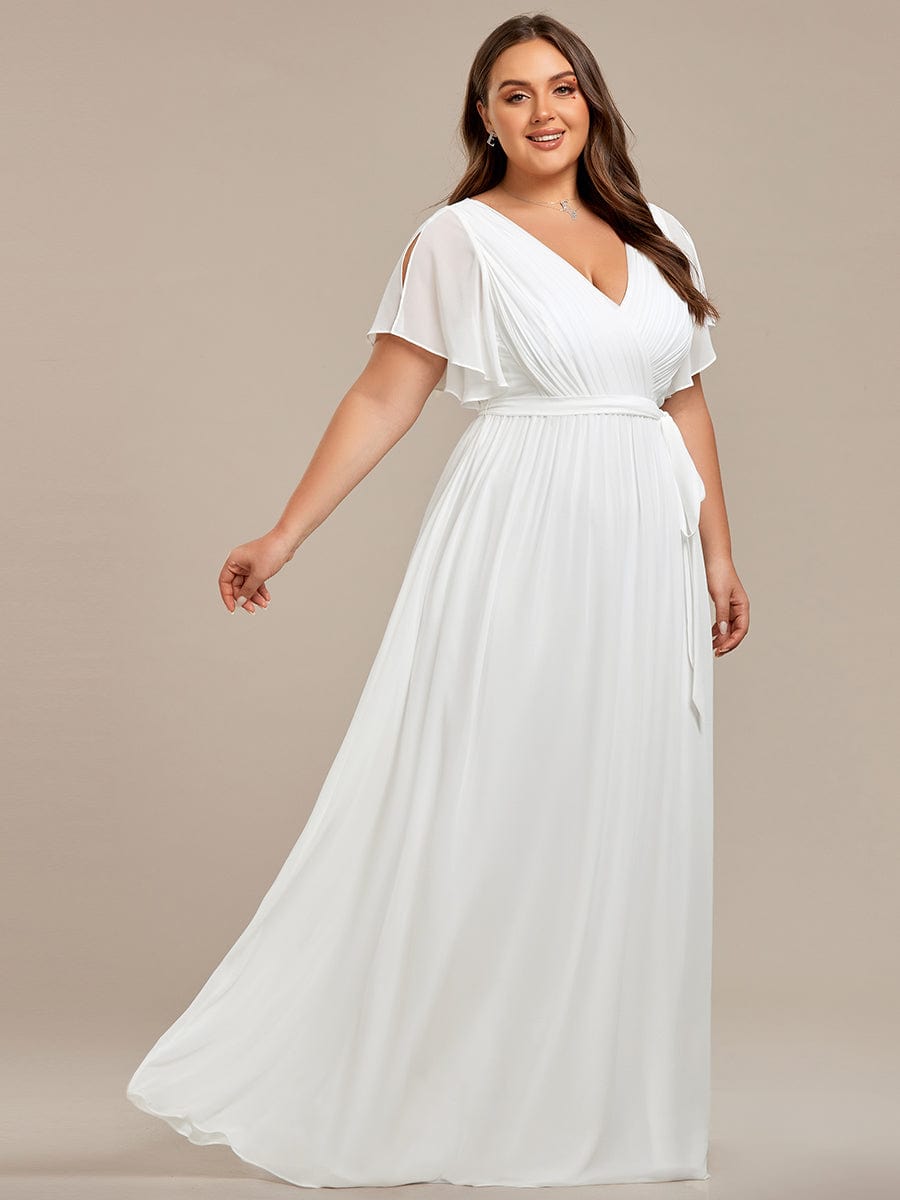 A-Line Pleated Chiffon Tie-Waist Evening Dress #color_White