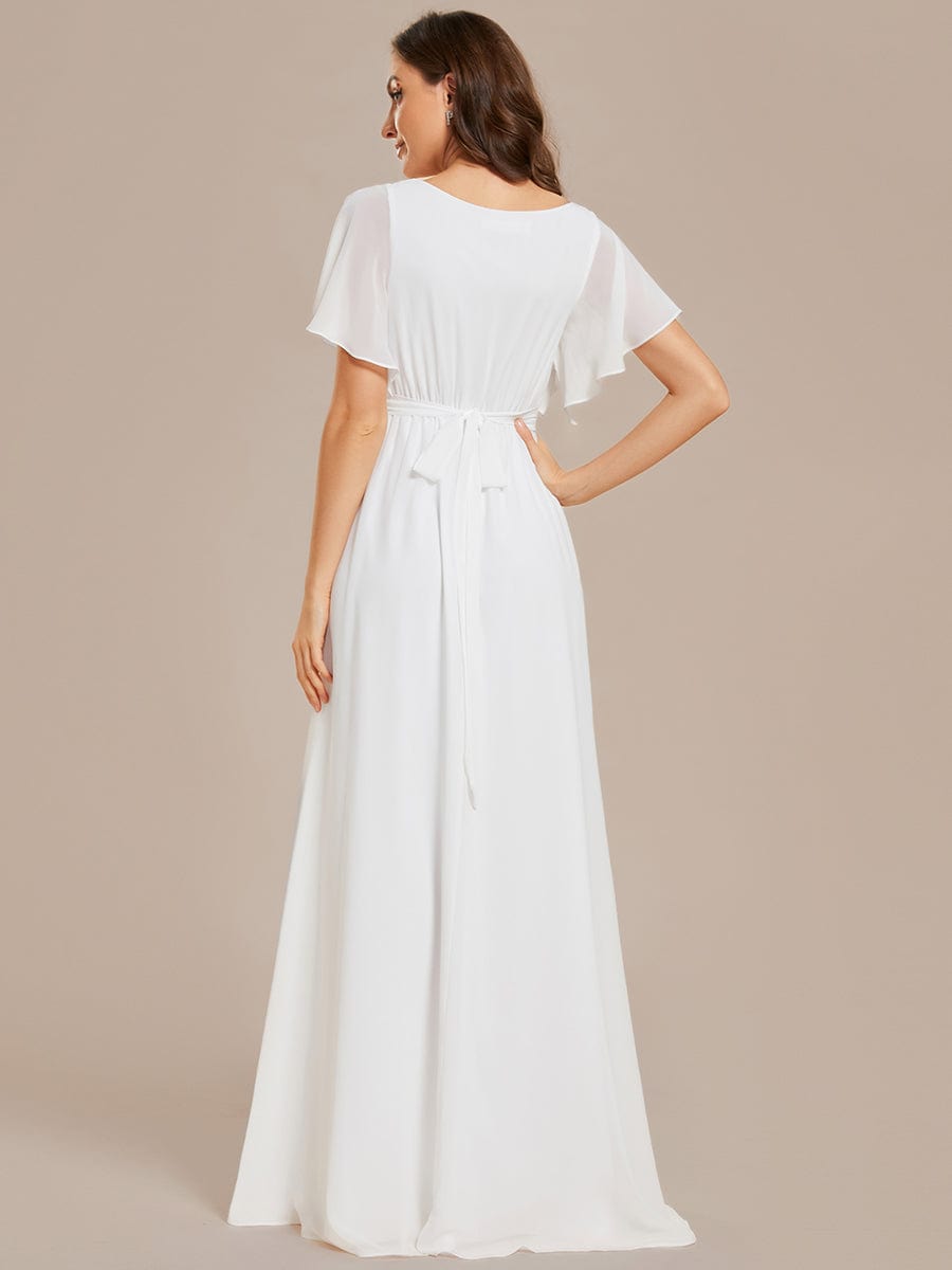 A-Line Pleated Chiffon Tie-Waist Evening Dress #color_White