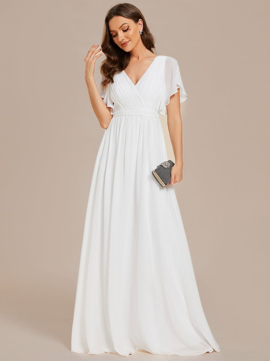 A-Line Pleated Chiffon Tie-Waist Evening Dress #color_White