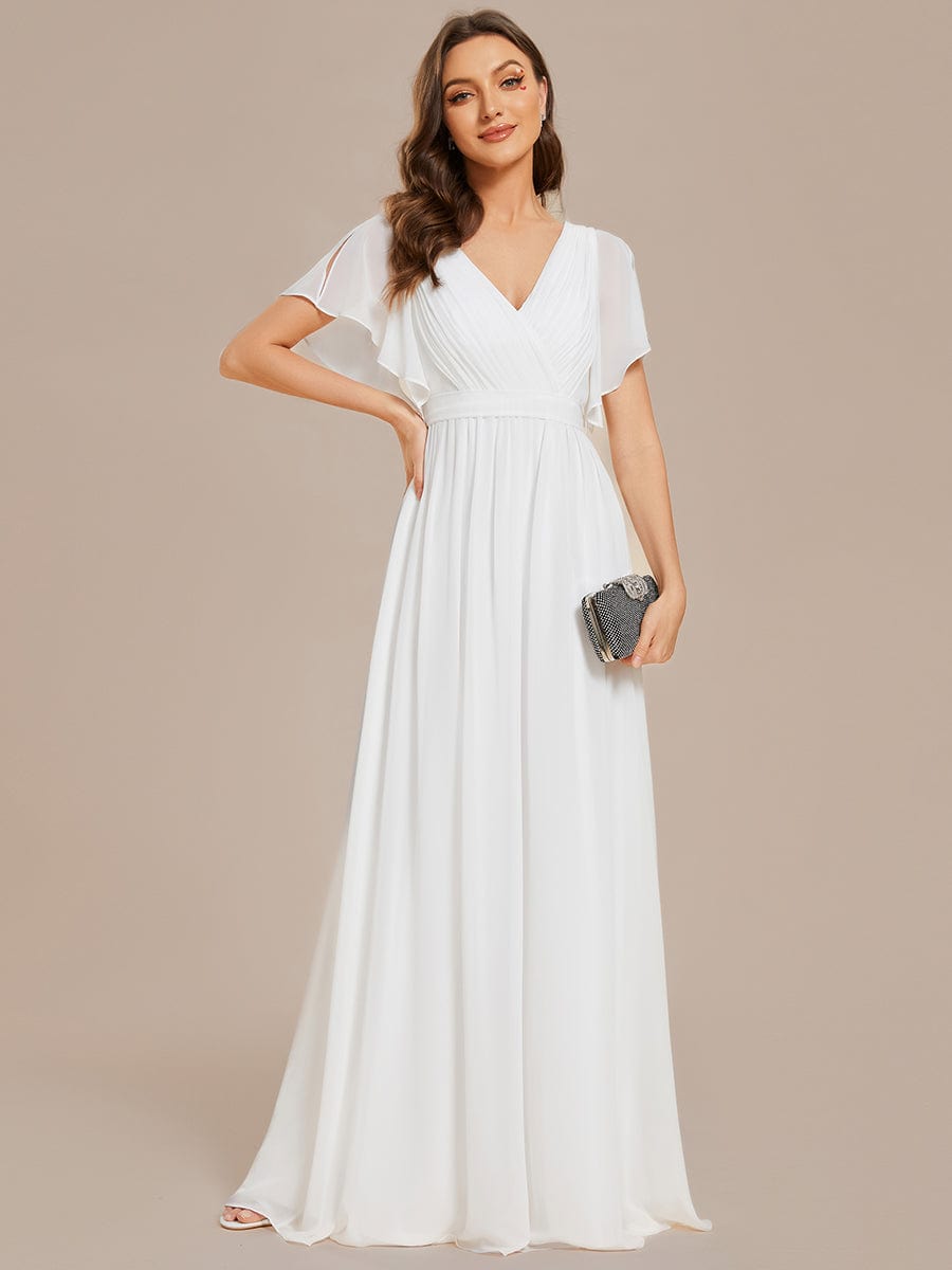 A-Line Pleated Chiffon Tie-Waist Evening Dress #color_White