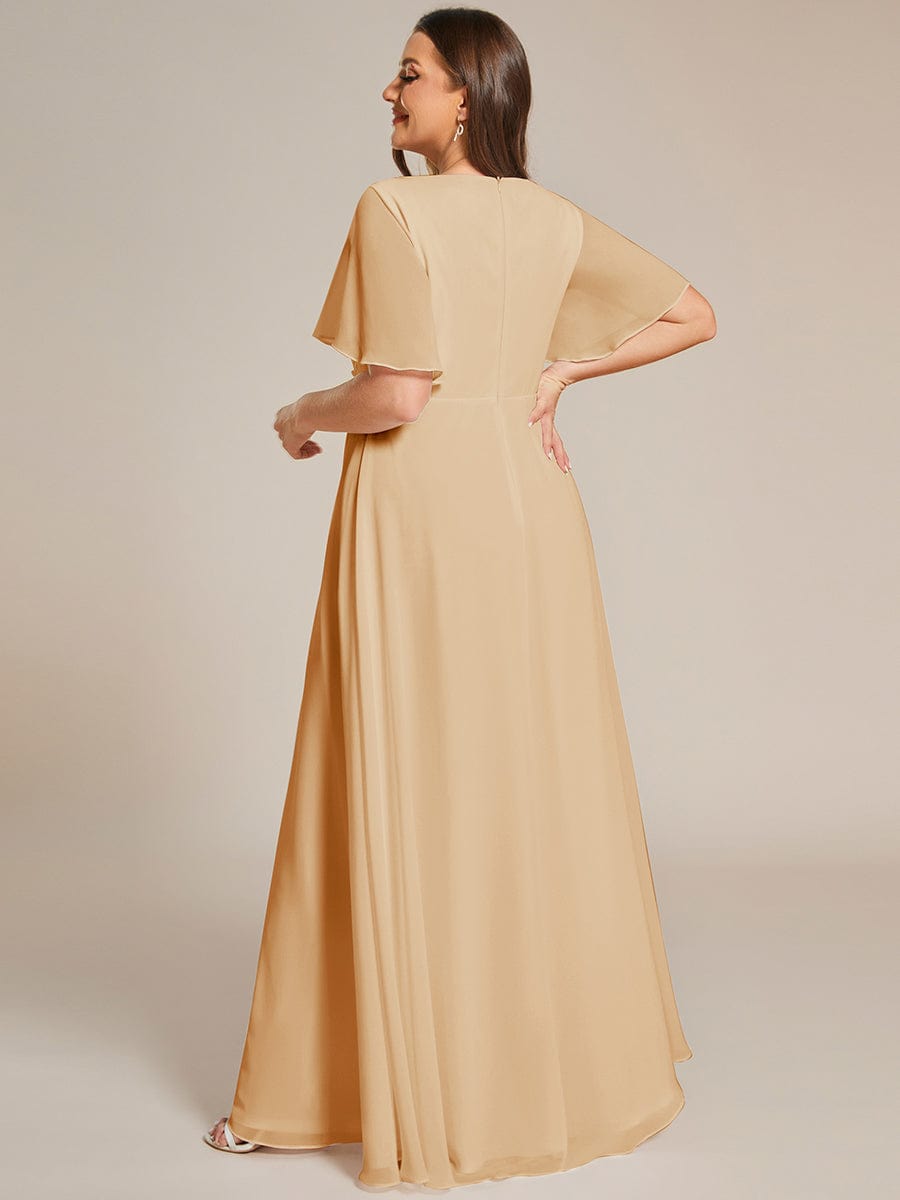 Ruffles Sleeve A-Line Chiffon Waist Applique Maxi Evening Dress #color_Champagne