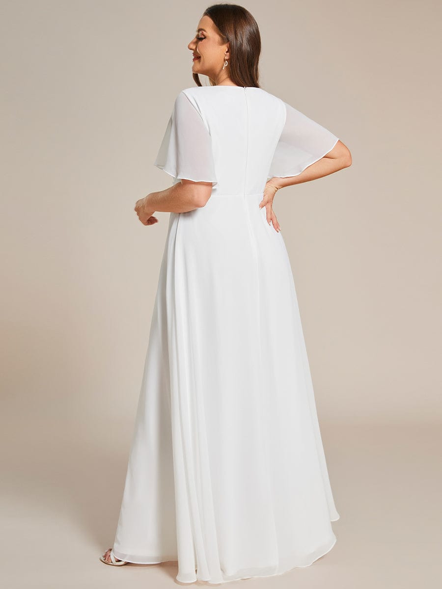 Ruffles Sleeve A-Line Chiffon Waist Applique Maxi Evening Dress #color_Cream