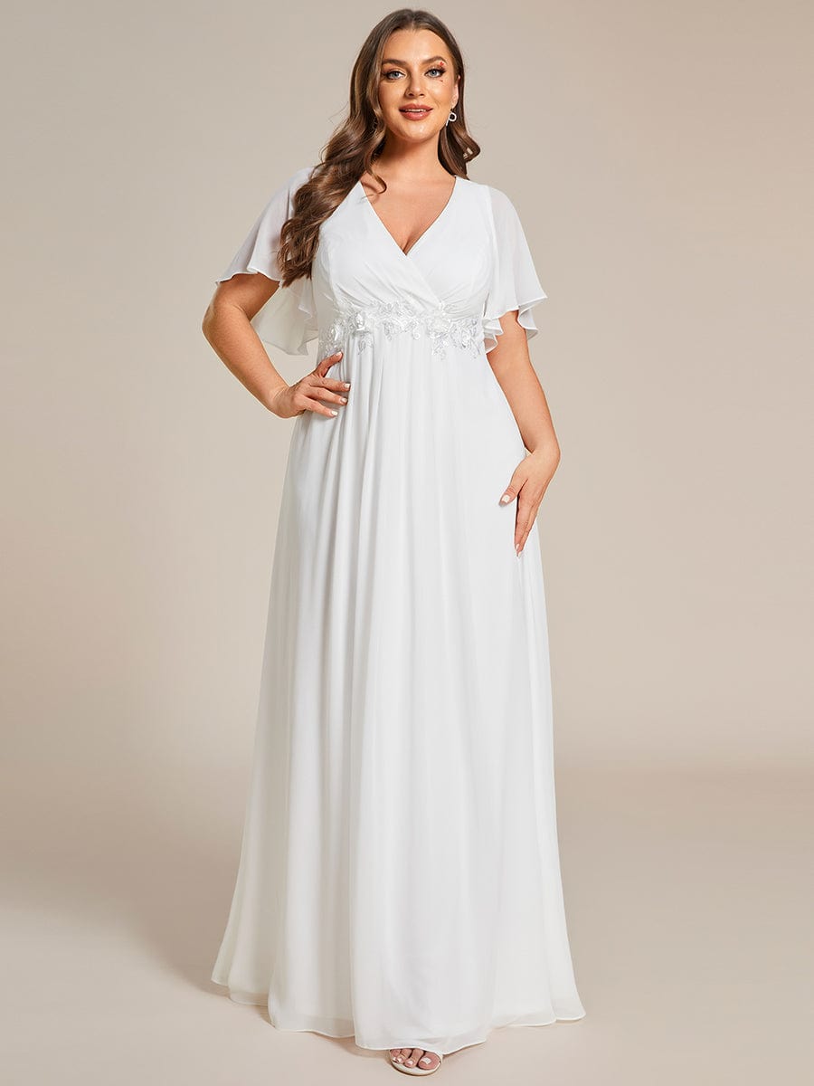 Custom Size Ruffles Sleeve A-Line Chiffon Waist Applique Maxi Evening Dress #color_Cream