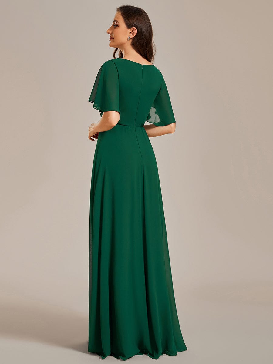 Custom Size Ruffles Sleeve A-Line Chiffon Waist Applique Maxi Evening Dress #color_Dark Green