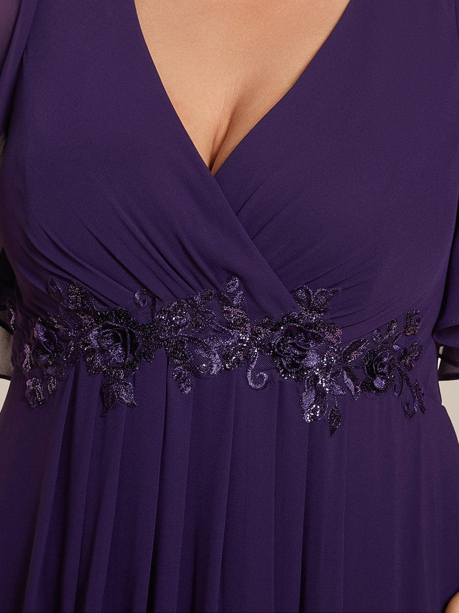 Custom Size Ruffles Sleeve A-Line Chiffon Waist Applique Maxi Evening Dress #color_Dark Purple