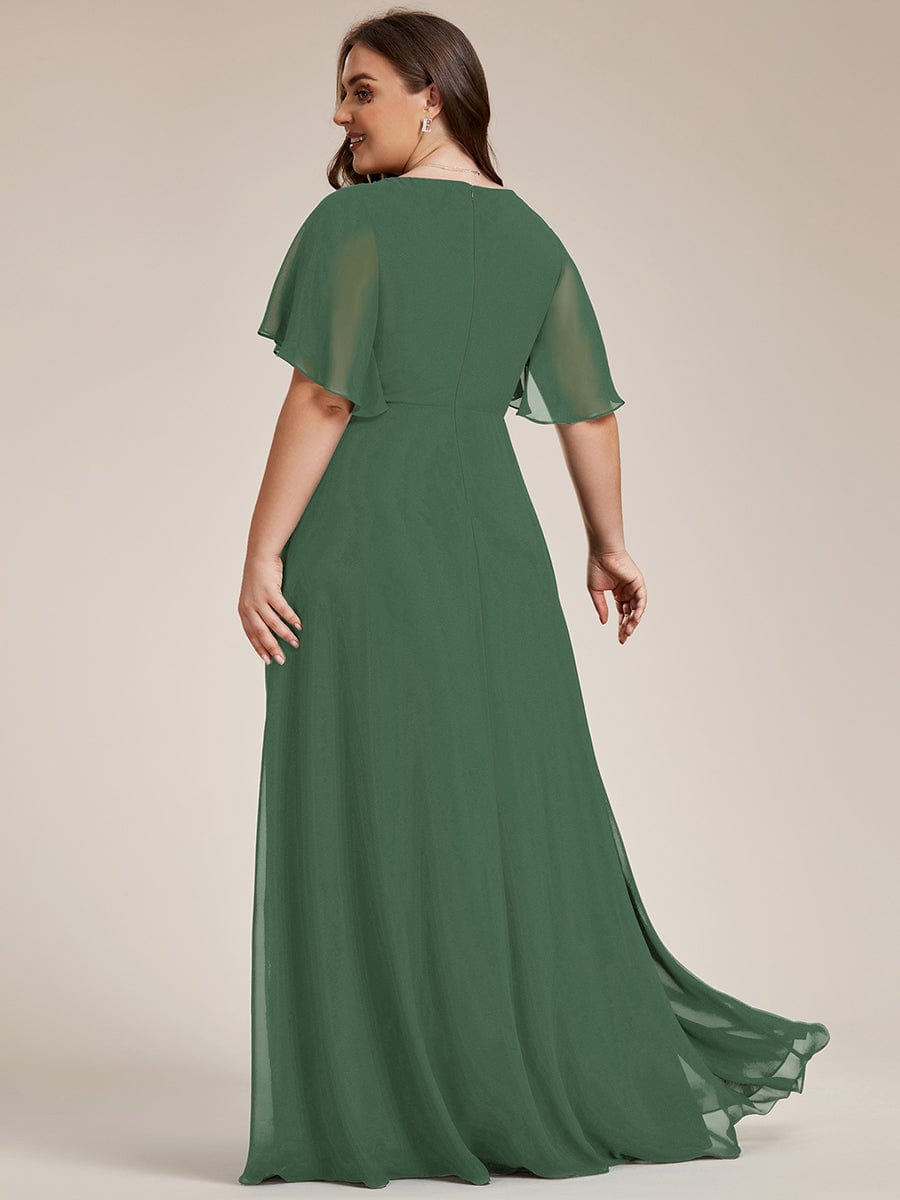 Ruffles Sleeve A-Line Chiffon Waist Applique Maxi Evening Dress #color_Eucalyptus